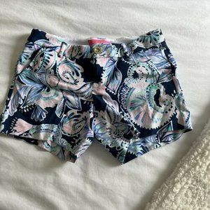 Lilly Pulitzer Callahan Knit Stretch Shorts High Tide Navy Sugar Mambo Size 00